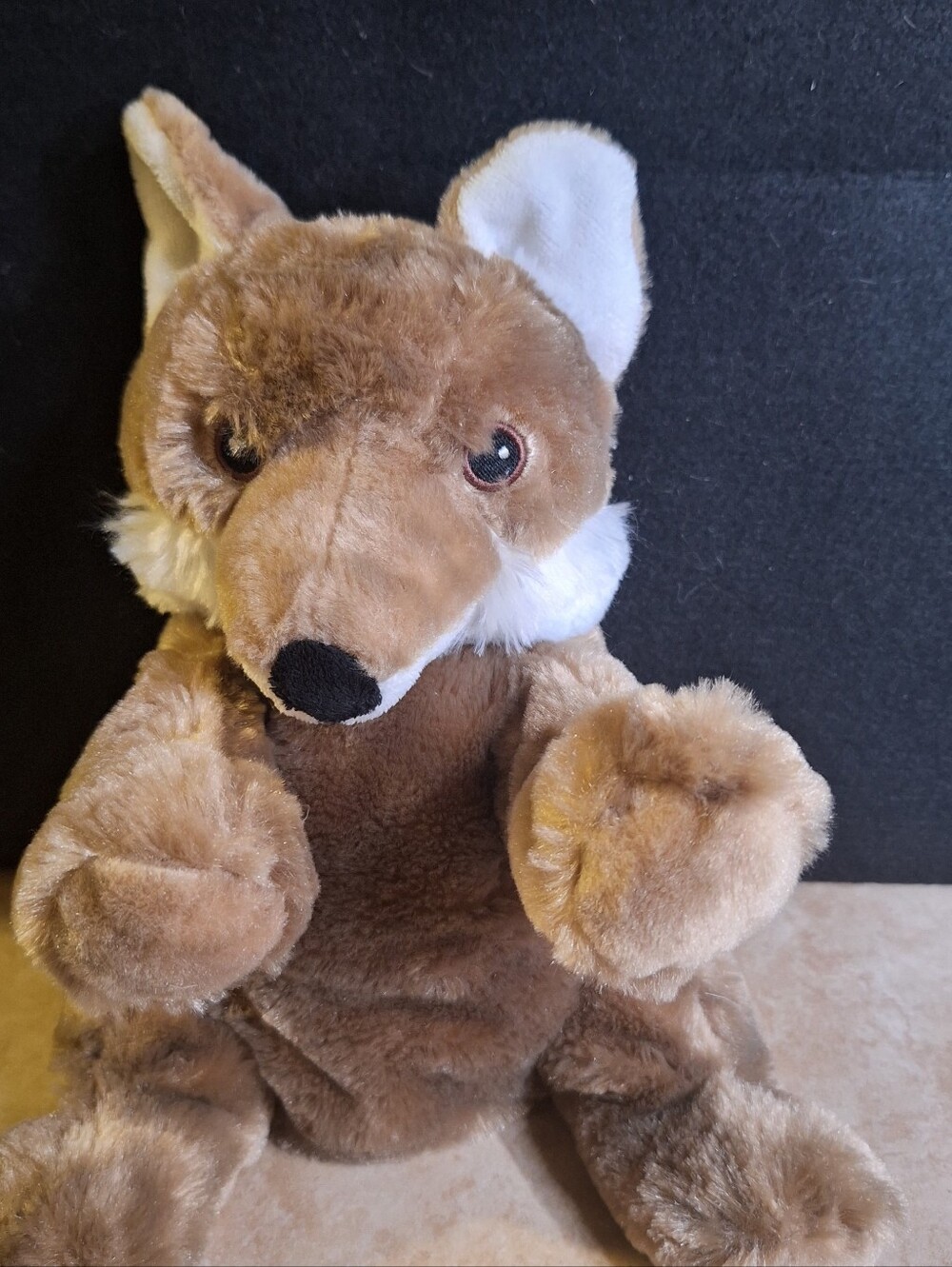 Wildlife Artists Eco Pals Plush 12" Coyote Hand Puppet Tan Stitched Eyes Nose